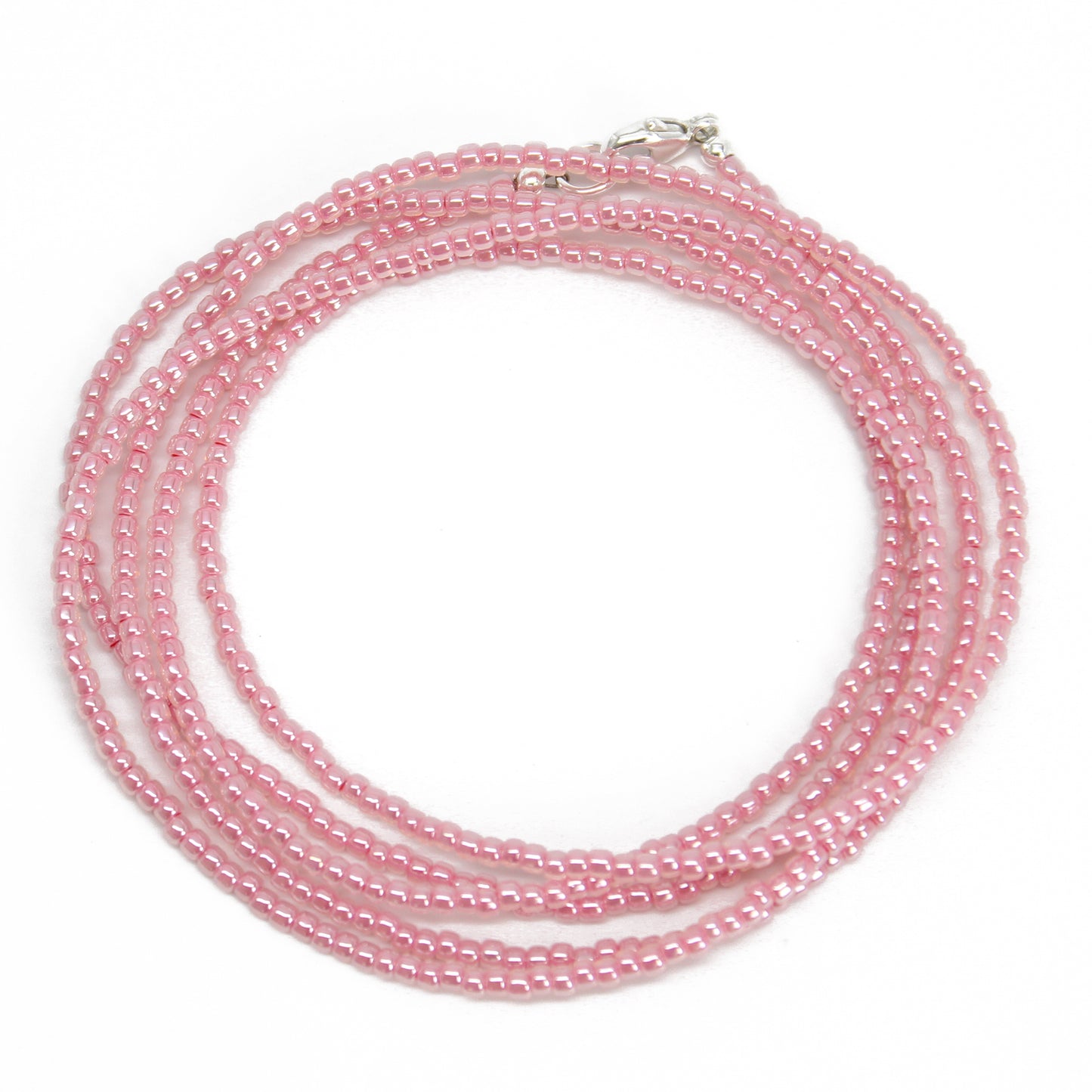 Impatiens Pink Seed Bead Necklace, Thin 1.5mm Single Strand 66